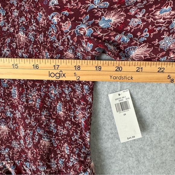 Old Navy Women Dress 2X Burgundy Floral Smocked Cottagecore Country Boho Prairie - Picture 13 of 15